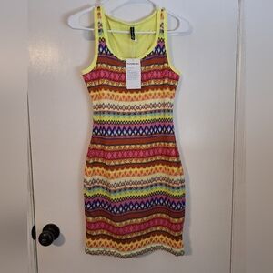 Bright Yellow Multicolor Tank Knit Mini Dress